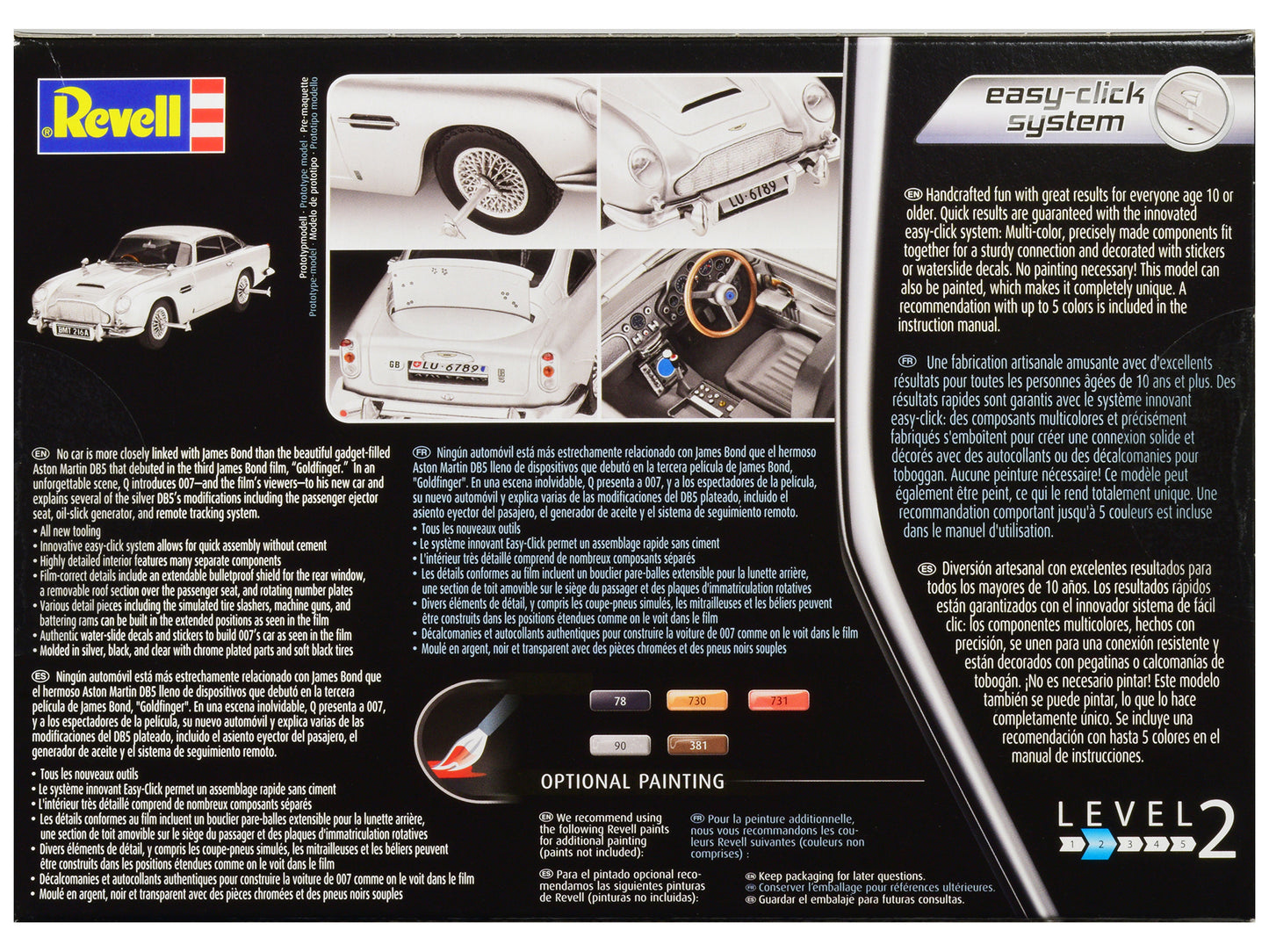 Level 2 Easy-Click Model Kit Aston Martin DB5 James Bond 007 "Goldfinger" (1964) Movie 1/24 Scale Model by Revell