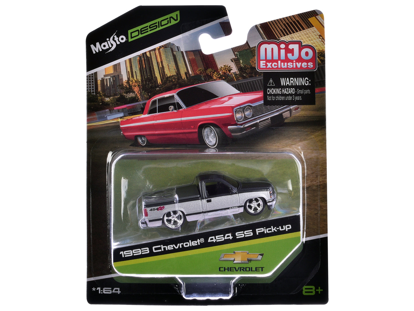 1993 Chevrolet 454 SS Pickup Truck Dark Gray Metallic and Silver "Maisto Design" Series 1/64 Diecast Model Car by Maisto