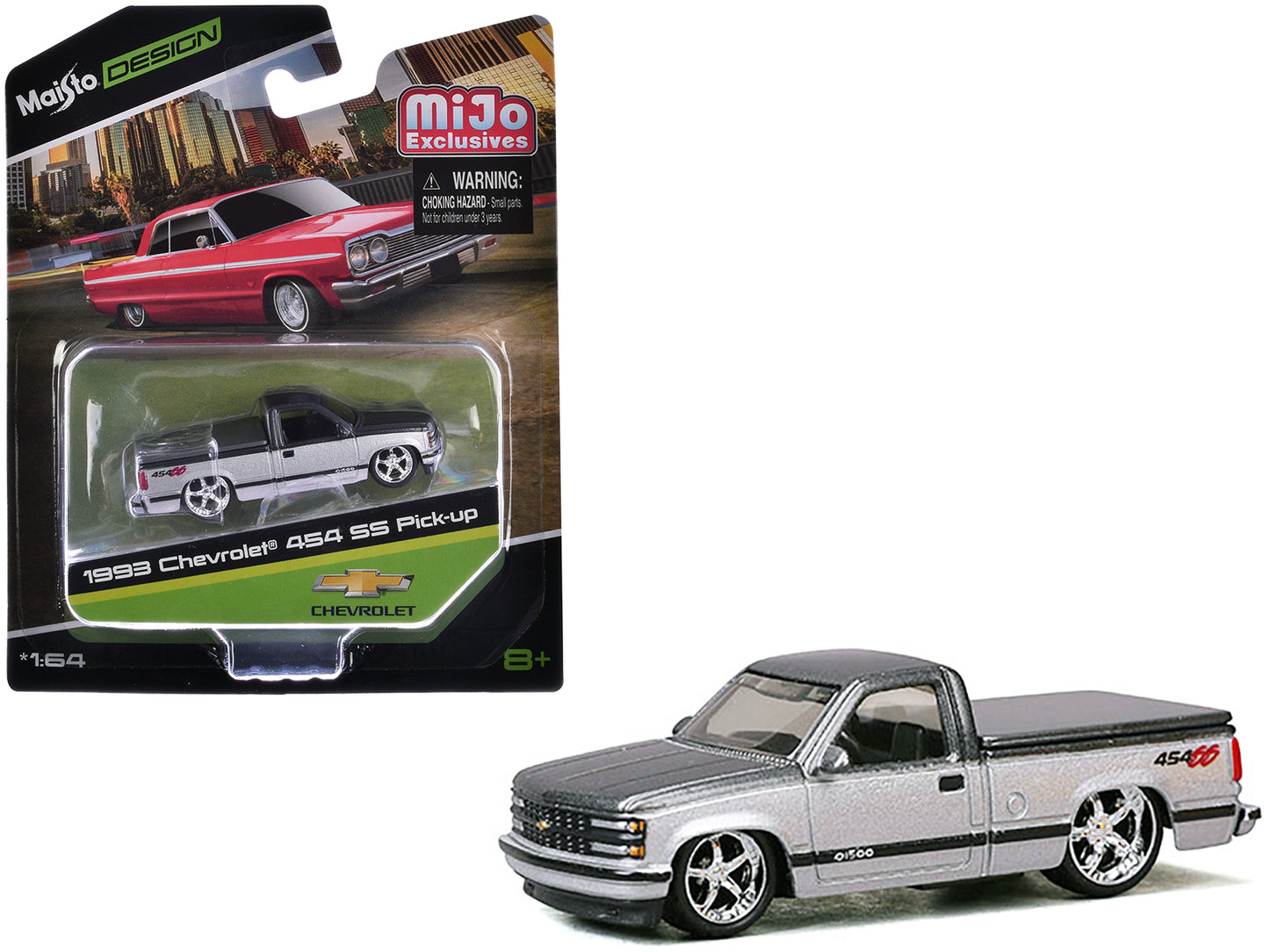 1993 Chevrolet 454 SS Pickup Truck Dark Gray Metallic and Silver "Maisto Design" Series 1/64 Diecast Model Car by Maisto