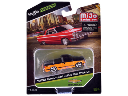 1993 Chevrolet 454 SS Pickup Truck Black and Orange Metallic "Maisto Design" Series 1/64 Diecast Model Car by Maisto