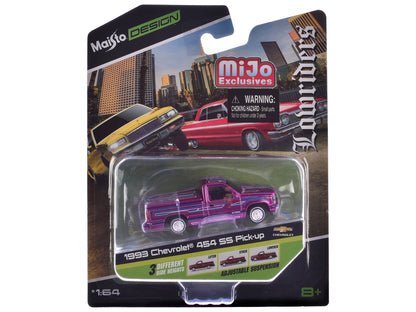 1993 Chevrolet 454 SS Pickup Truck "Lowriders" Purple Metallic with Graphics "Maisto Design" Series 1/64 Diecast Model Car by Maisto