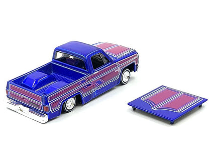 1987 Chevrolet 1500 Pickup Truck Blue Metallic with Graphics "Lowriders" "Maisto Design" Series 1/64 Diecast Model Car by Maisto