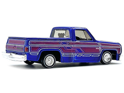 1987 Chevrolet 1500 Pickup Truck Blue Metallic with Graphics "Lowriders" "Maisto Design" Series 1/64 Diecast Model Car by Maisto