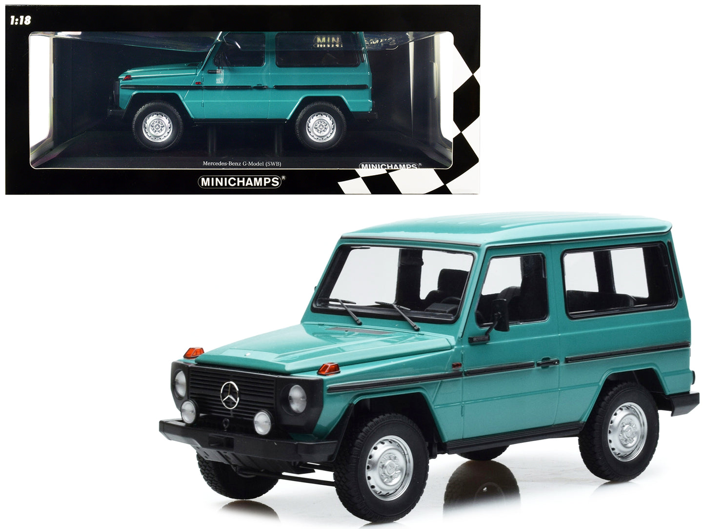 1980 Mercedes-Benz G-Model (SWB) Turquoise with Black Stripes Limited Edition to 504 pieces Worldwide 1/18 Diecast Model Car by Minichamps