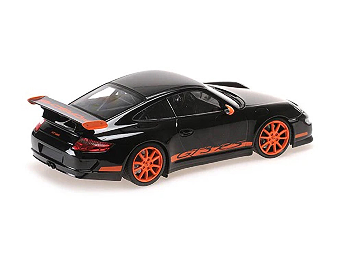 2007 Porsche 911 GT3 RS Black with Orange Stripes 1/18 Diecast Model Car by Minichamps