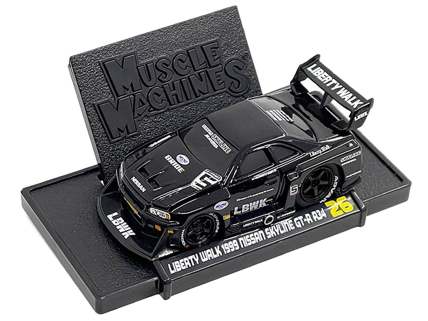 1999 Nissan Skyline GT-R (R34) #5 "Liberty Walk" Black 1/64 Diecast Model Car by Muscle Machines