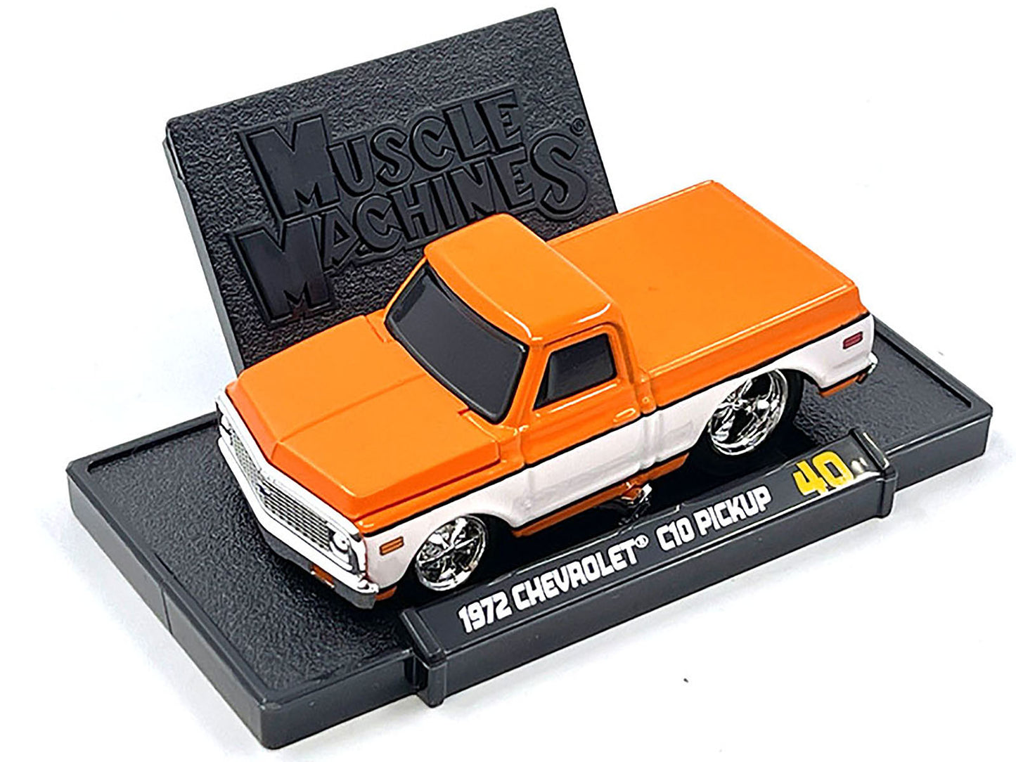 1972 Chevrolet C-10 Pickup Truck Orange and White 1/64 Diecast Model Car by Muscle Machines