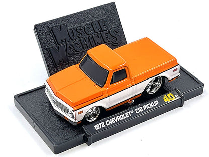 1972 Chevrolet C-10 Pickup Truck Orange and White 1/64 Diecast Model Car by Muscle Machines