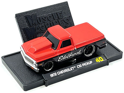 1972 Chevrolet C-10 Pickup Truck Red and Black "Edelbrock" 1/64 Diecast Model Car by Muscle Machines