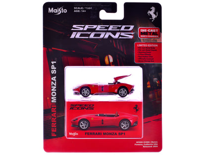 Ferrari Monza SP1 Red with Italian Flag Stripes "Speed Icons" Series 1/64 Diecast Model Car by Maisto