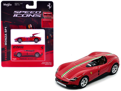 Ferrari Monza SP1 Red with Italian Flag Stripes "Speed Icons" Series 1/64 Diecast Model Car by Maisto