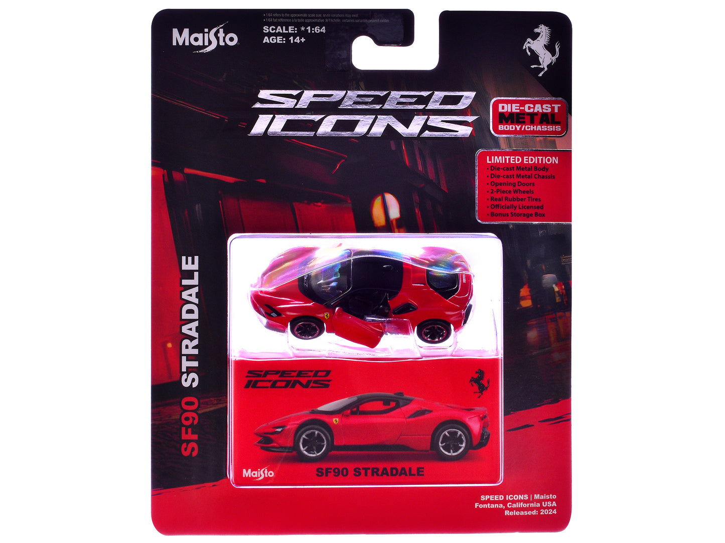 Ferrari SF90 Stradale Red with Black Top "Speed Icons" Series 1/64 Diecast Model Car by Maisto