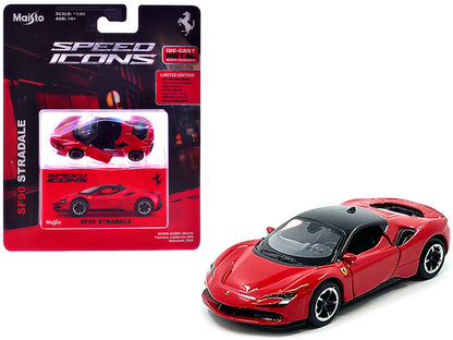 Ferrari SF90 Stradale Red with Black Top "Speed Icons" Series 1/64 Diecast Model Car by Maisto