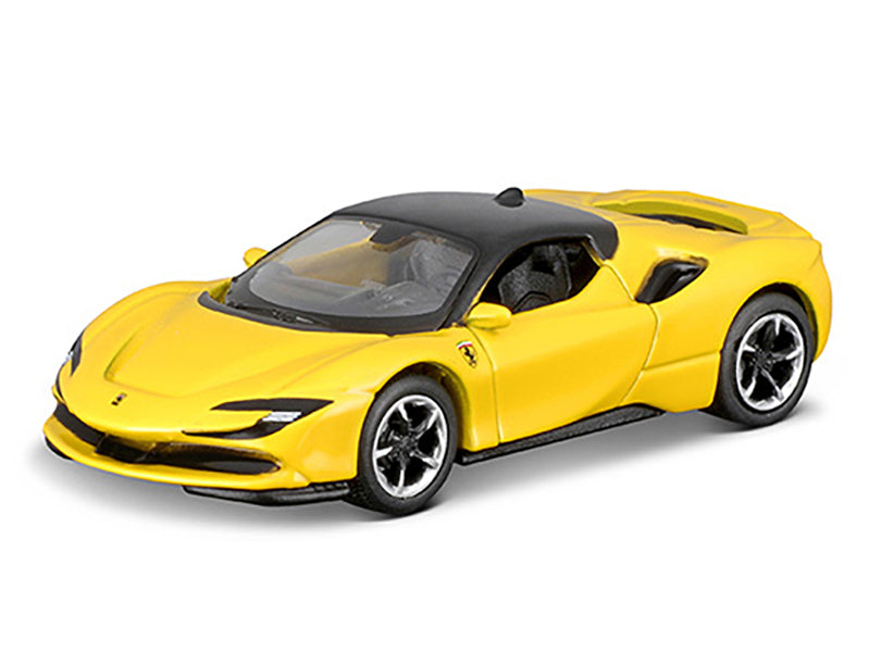 Ferrari SF90 Stradale Yellow with Black Top "Speed Icons" Series 1/64 Diecast Model Car by Maisto