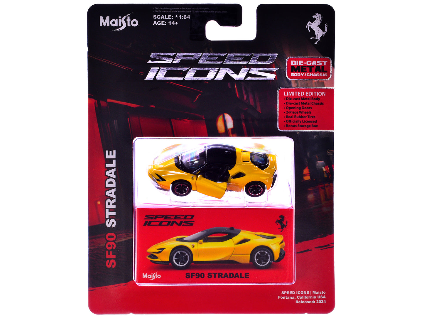 Ferrari SF90 Stradale Yellow with Black Top "Speed Icons" Series 1/64 Diecast Model Car by Maisto