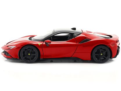 Ferrari SF90 Stradale Red with Black Top "Race + Play" Series 1/18 Diecast Model Car by Bburago