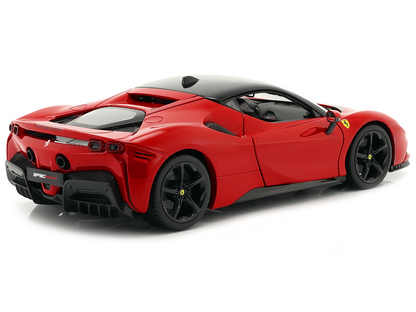 Ferrari SF90 Stradale Red with Black Top "Race + Play" Series 1/18 Diecast Model Car by Bburago