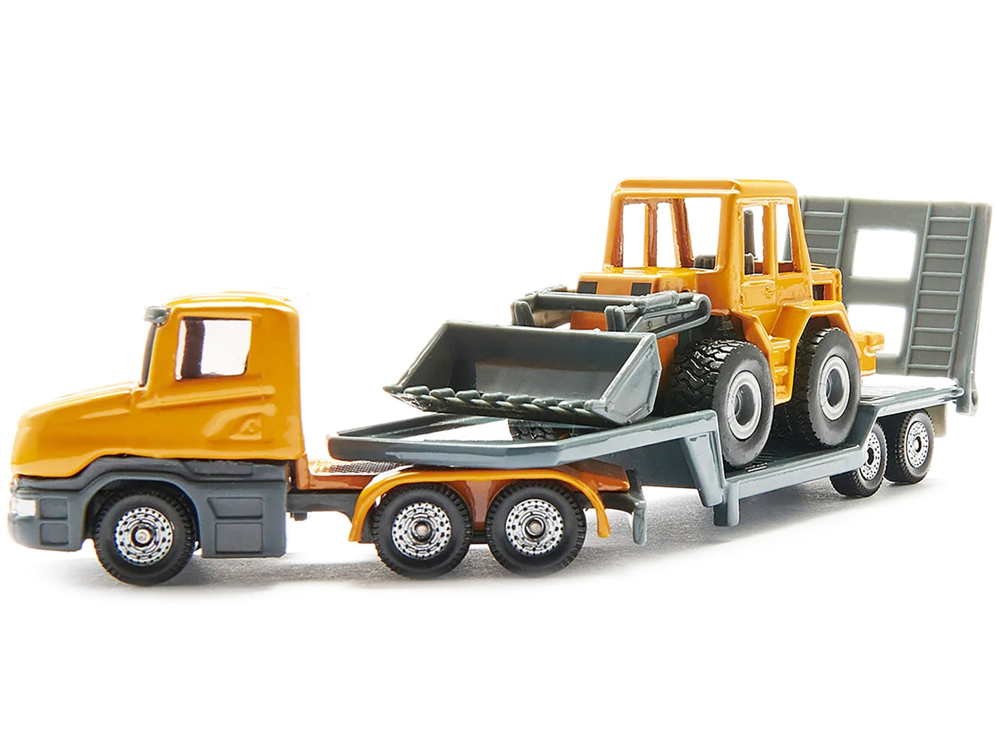 Truck with Low Loader Trailer and Front Loader Yellow Diecast Model by Siku