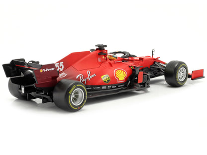 Ferrari SF21 #55 Carlos Sainz Formula One F1 Car "Ferrari Racing" Series 1/18 Diecast Model Car by Bburago