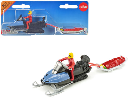 Snow Mobile Blue with Rescue Sledge and 2 Figures Diecast Model by Siku