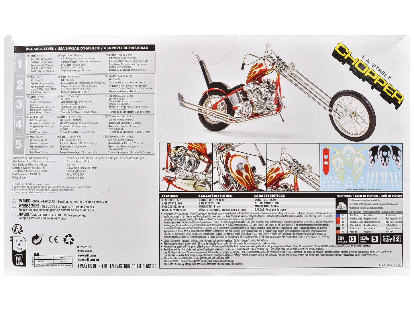 Level 5 Model Kit LA Street Chopper Motorcycle 1/8 Scale Model by Revell