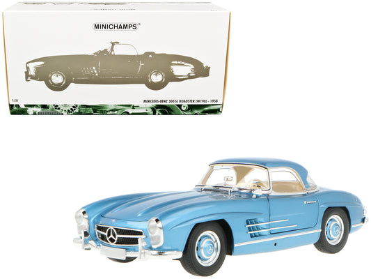 1958 Mercedes-Benz 300 SL Roadster (W198) Blue Metallic 1/18 Diecast Model Car by Minichamps