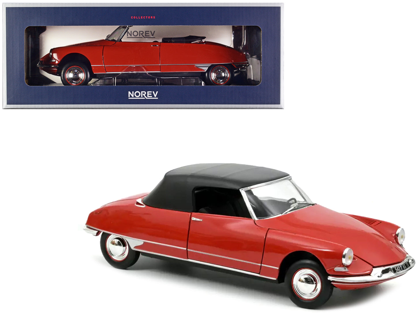 1961 Citroen DS 19 Cabriolet Corail Red 1/18 Diecast Model Car by Norev