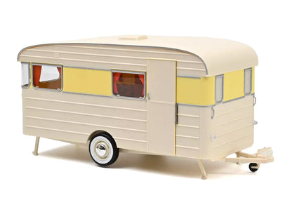 1960 Citroen DS 19 Jonquille Yellow with Silver Top and Caravan Digue Panoramic Trailer Beige 1/18 Diecast Model Car by Norev