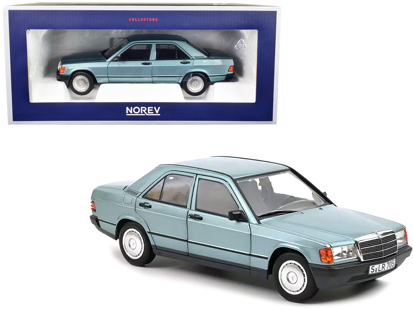 1984 Mercedes-Benz 190 E Light Blue Metallic with Blue Interior 1/18 Diecast Model Car by Norev