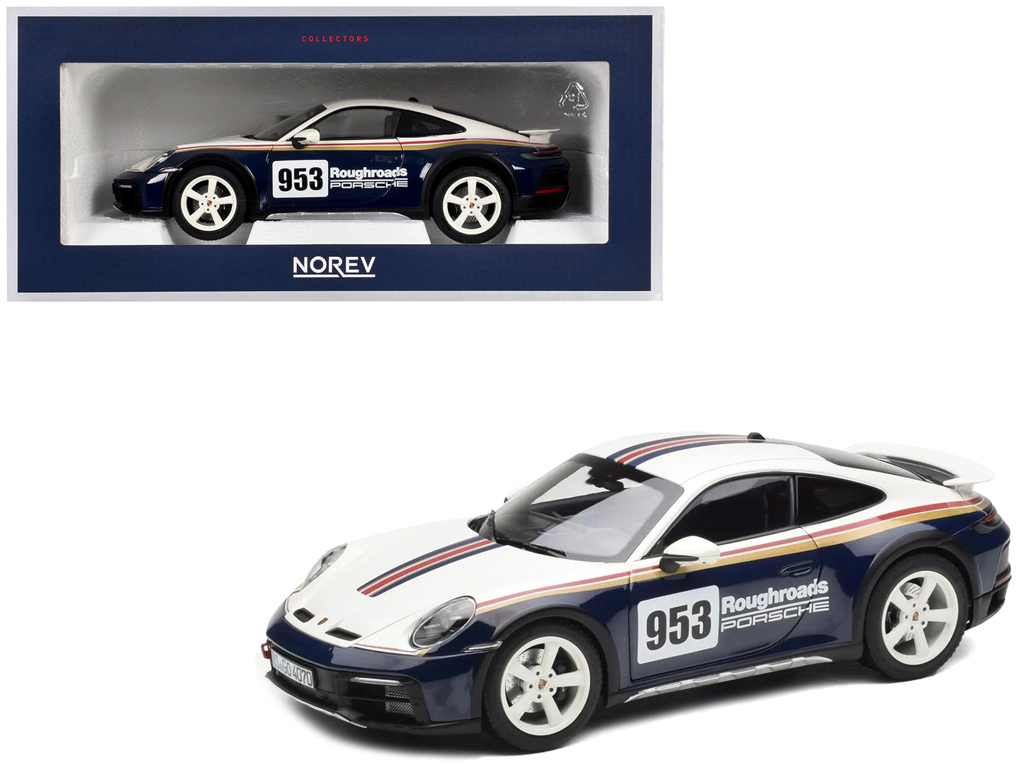 2023 Porsche 911 Dakar #953 "Roughroads Porsche" Blue and White with Stripes 1/18 Diecast Model Car by Norev