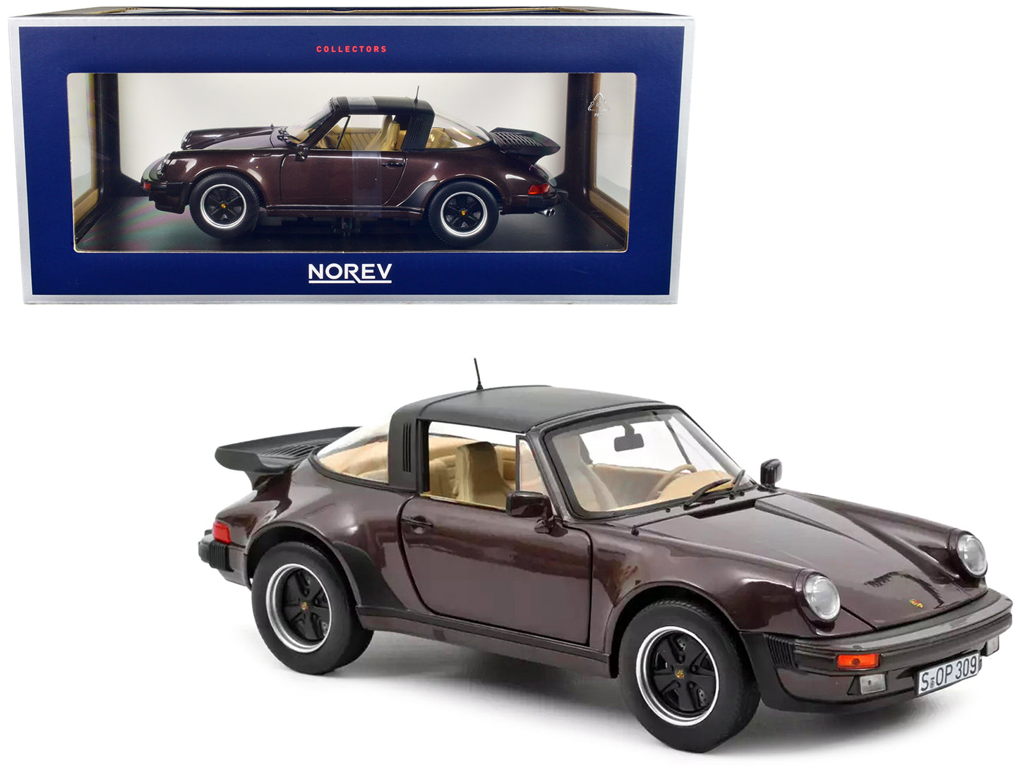 1987 Porsche 911 Turbo Targa 3.3 Convertible Brown Metallic with Black Top 1/18 Diecast Model Car by Norev