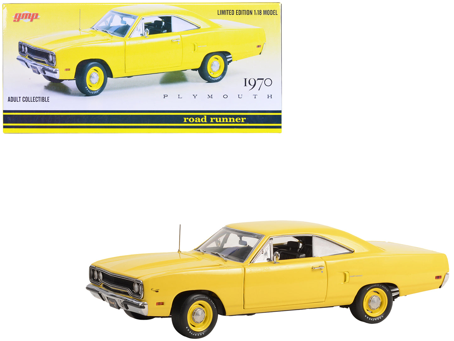 1970 Plymouth Road Runner Lemon Twist Yellow Limited Edition to 732 pieces Worldwide 1/18 Diecast Model Car by GMP