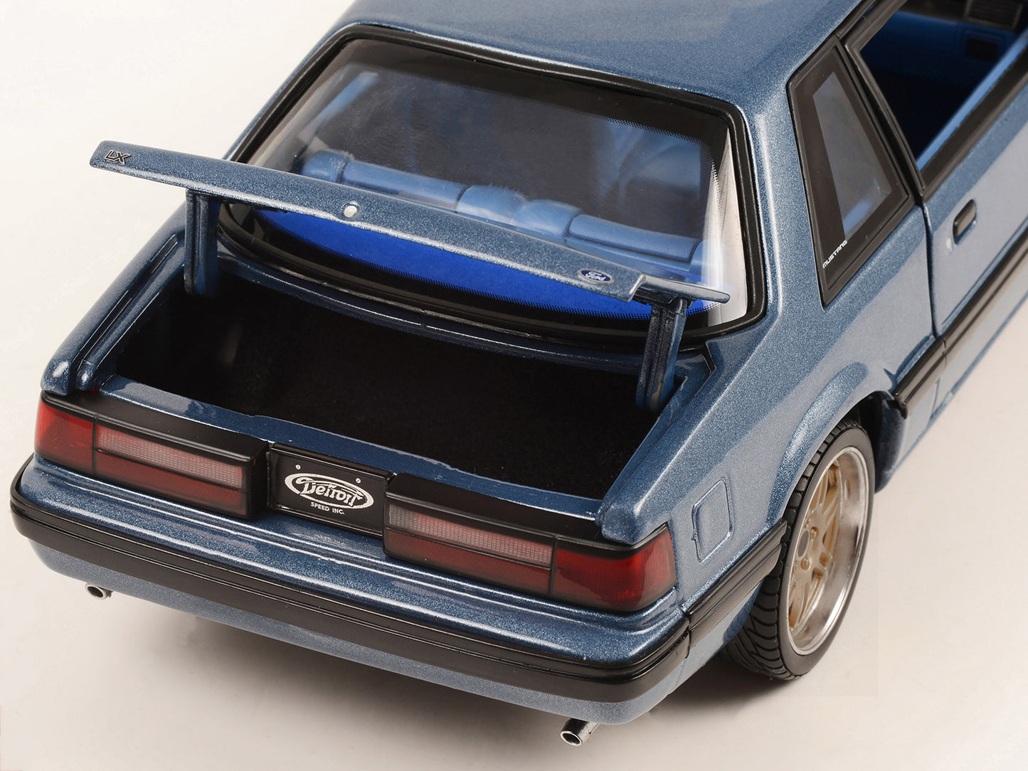 1989 Ford Mustang 5.0 LX Shadow Blue Metallic with Custom 7-Spoke Wheels and Blue Interior "Detroit Speed Inc." Limited Edition to 996 pieces Worldwide 1/18 Diecast Model Car by GMP