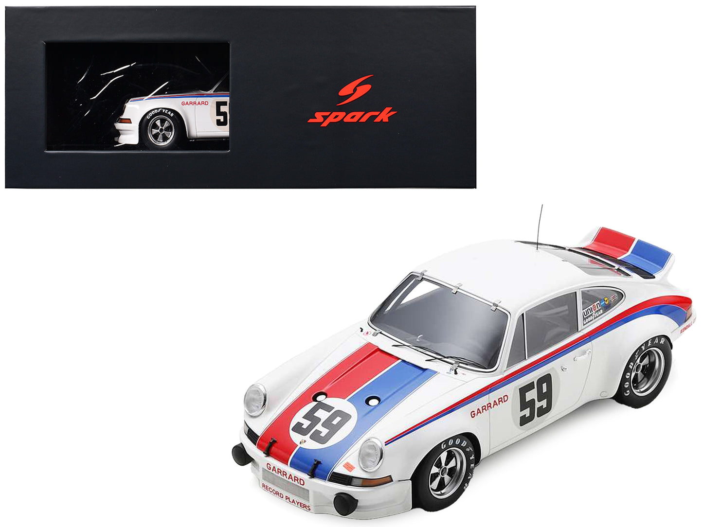 Porsche 911 Carrera RSR #59 Peter Gregg - Hurley Haywood "Brumos Racing" Winner "24 Hours of Daytona" (1973) with Acrylic Display Case 1/18 Model Car by Spark