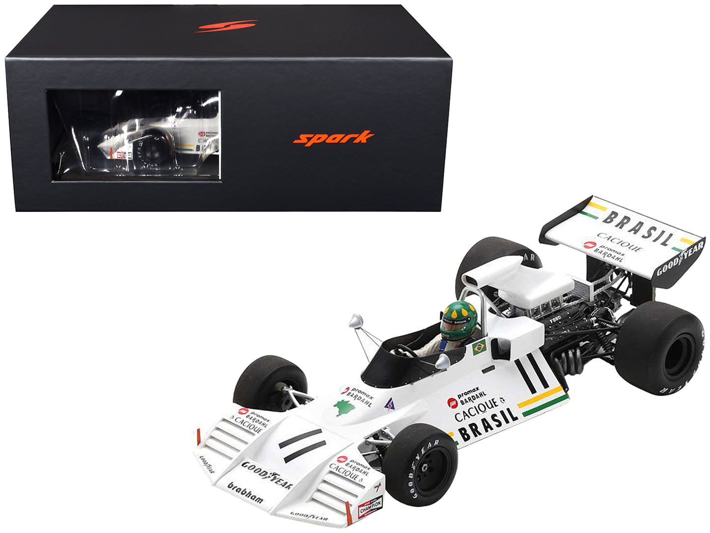 Brabham BT42 #11 Wilson Fittipaldi Formula One F1 "Monaco GP" (1973) with Acrylic Display Case 1/18 Model Car by Spark