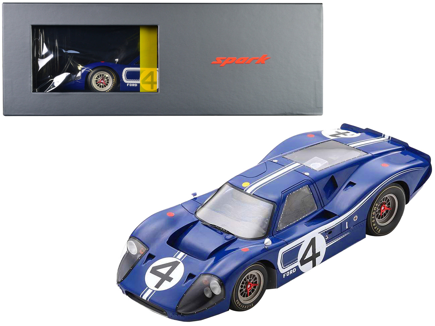 Ford GT40 MK IV #4 Denny Hulme - Lloyd Ruby "24 Hours of Le Mans" (1967) with Acrylic Display Case 1/18 Model Car by Spark