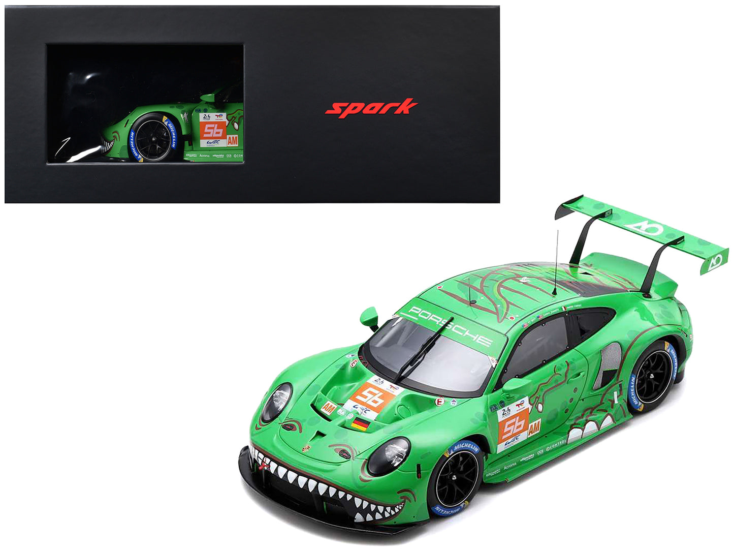 Porsche 911 RSR #56 Matteo Cairoli - P. J. Hyett - Gunnar Jeannette "Project 1 – AO" "24 Hours of Le Mans" (2023) with Acrylic Display Case 1/18 Model Car by Spark