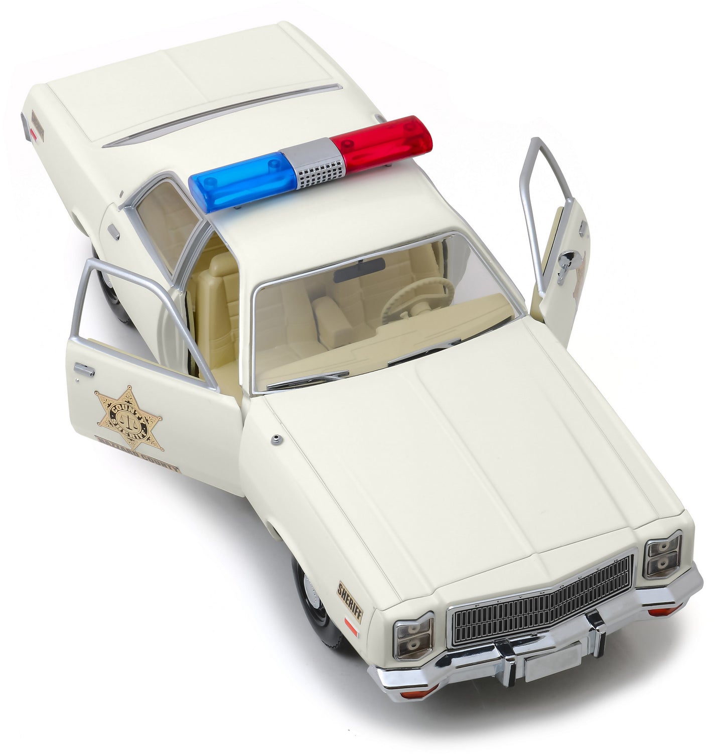 1977 Plymouth Fury "Hazzard County Sheriff" Cream 1/18 Diecast Model Car by Greenlight