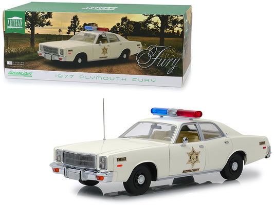 1977 Plymouth Fury "Hazzard County Sheriff" Cream 1/18 Diecast Model Car by Greenlight