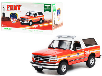 1996 Ford Bronco Police Red and White FDNY (The Official Fire Department the City of New York) "Artisan Collection" 1/18 Diecast Model Car by Greenlight