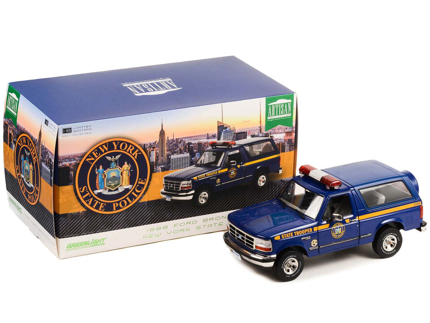 1996 Ford Bronco XLT Dark Blue "New York State Police" "Artisan Collection" 1/18 Diecast Model Car by Greenlight