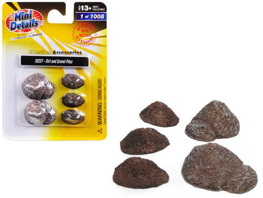 Dirt and Gravel Piles 5 piece Accessory Set for 1/87 (HO) Scale Models by Classic Metal Works