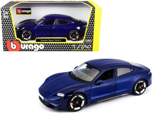 Porsche Taycan Turbo S Blue Metallic 1/24 Diecast Model Car by Bburago