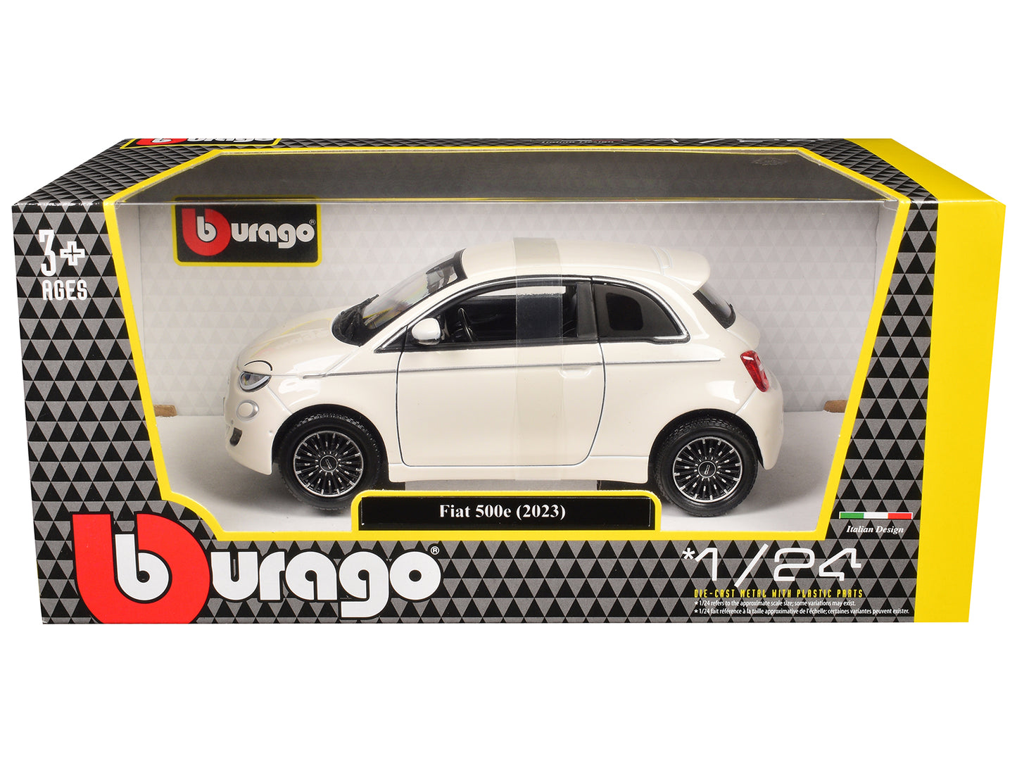 2023 Fiat 500e White 1/24 Diecast Model Car by Bburago