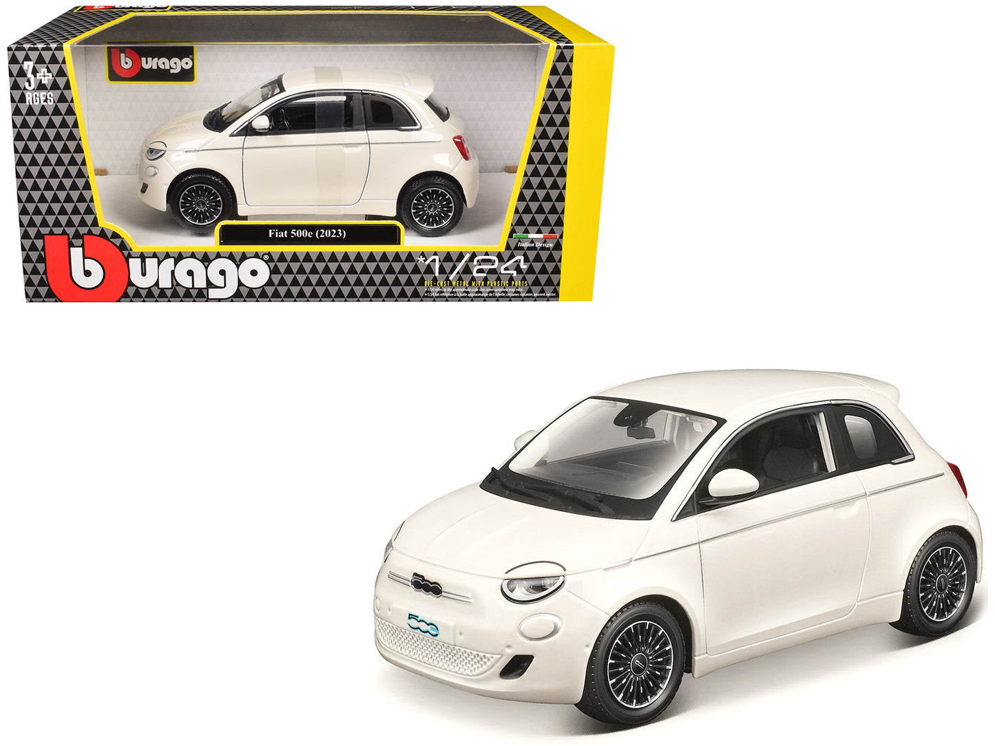 2023 Fiat 500e White 1/24 Diecast Model Car by Bburago