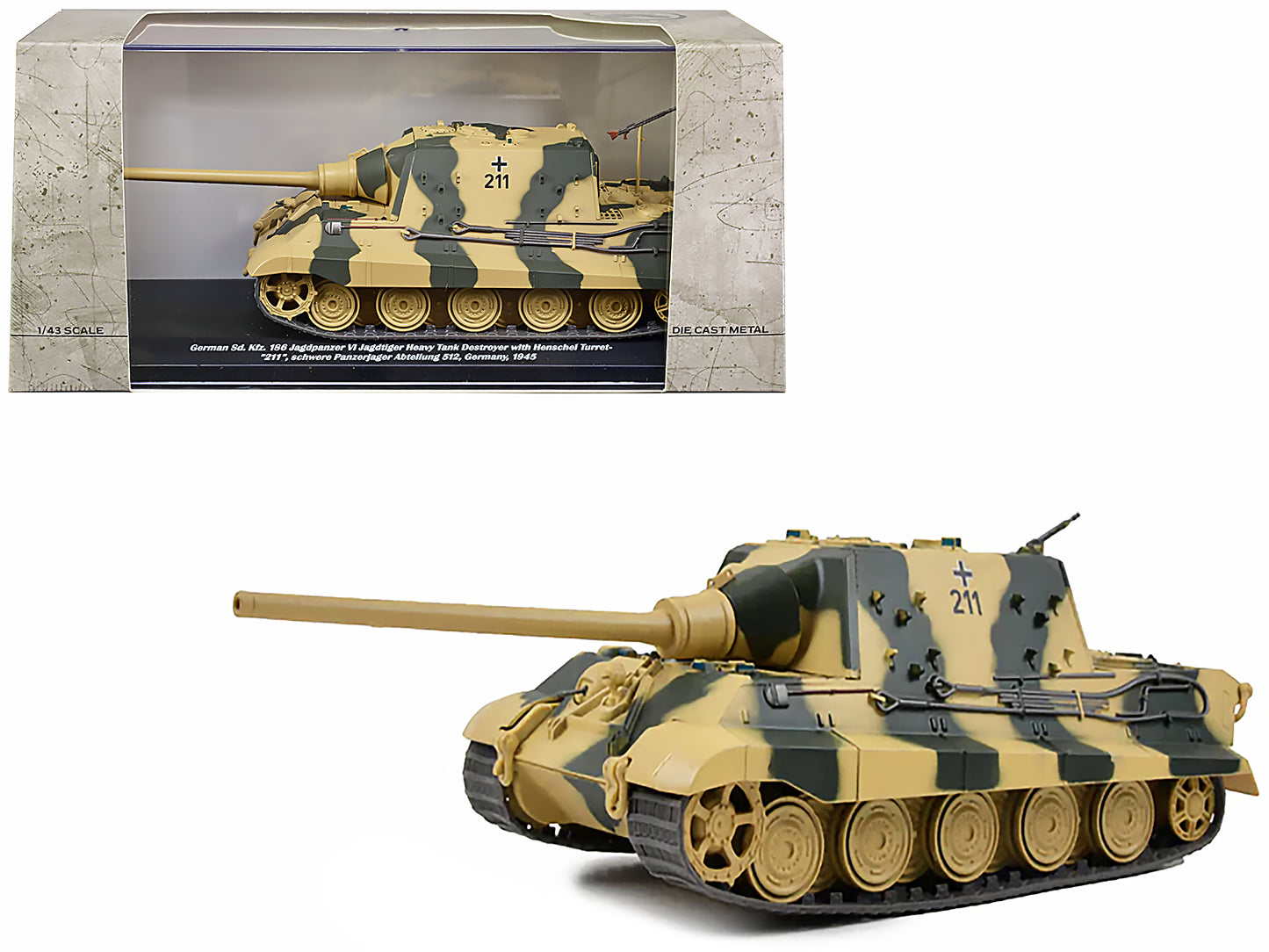 German Sd. Kfz. 186 Jagdpanzer VI Jagdtiger Heavy Tank Destroyer #211 with Henschel Turret "Schwere Panzerjager Abteilung 512 Germany 1945" 1/43 Diecast Model by AFVs of WWII