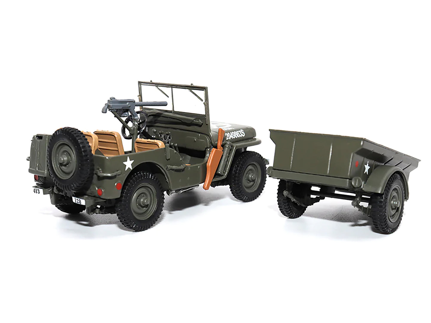 Willys Jeep 1/4-Ton Utility Truck Olive Drab with Trailer "United States Army" 1/43 Diecast Model by Militaria Die Cast