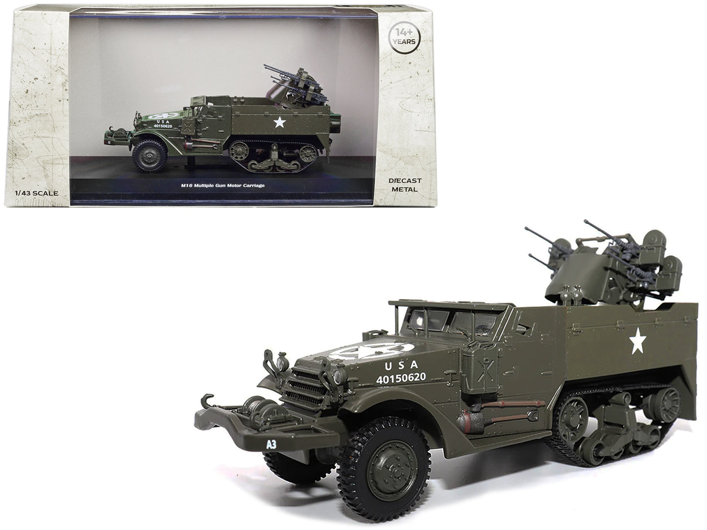 White M16 Multiple Gun Motor Carriage Olive Drab "United States Army" 1/43 Diecast Model by Militaria Die Cast