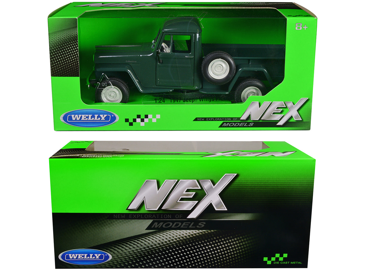 1947 Jeep Willys Pickup Truck Dark Green "NEX Models" Series 1/24 Diecast Model Car by Welly