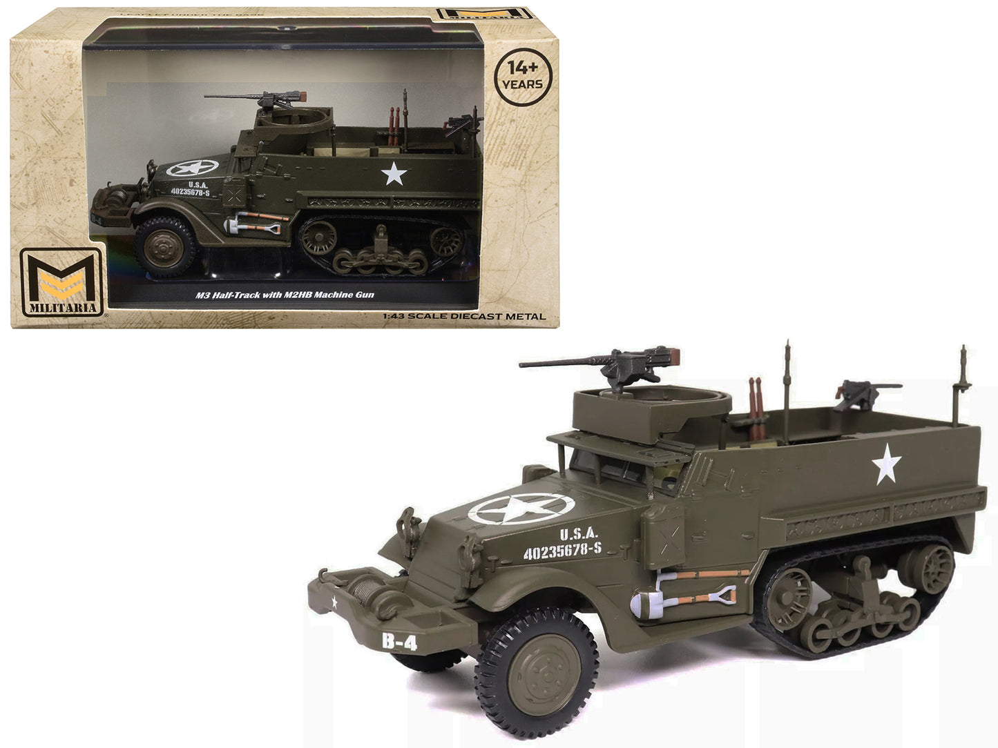 M3 Half-Track AFV with M2HB Machine Gun Olive Drab "United States Army" 1/43 Diecast Model by Militaria Die Cast